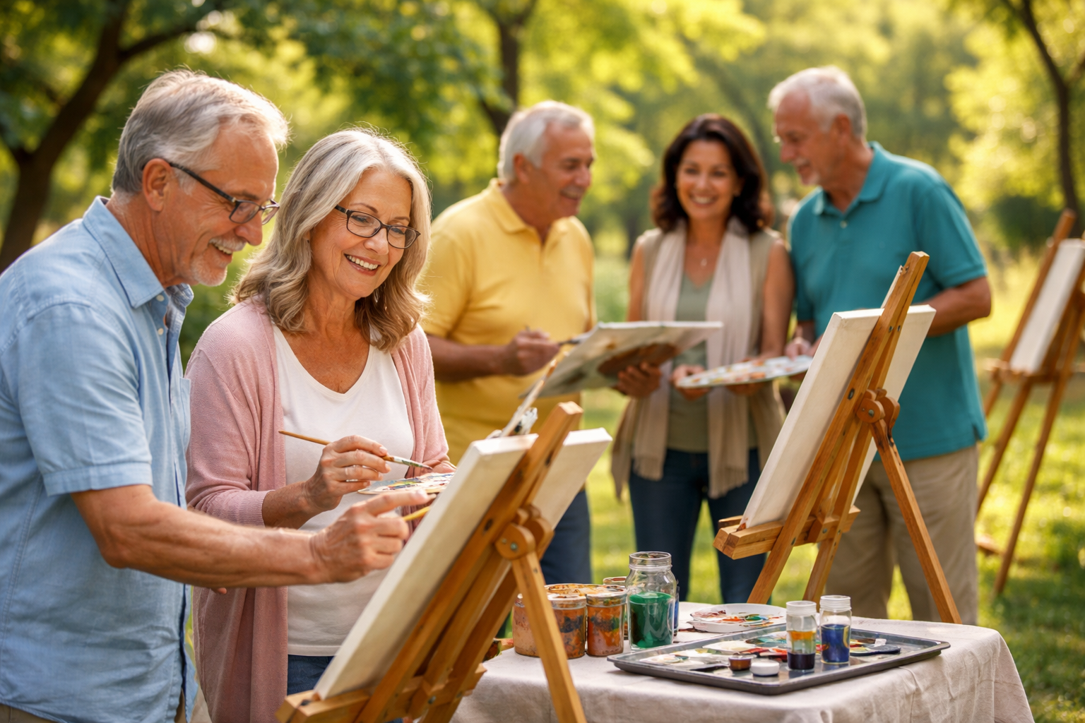 Personas participando en un taller de arte y pintura