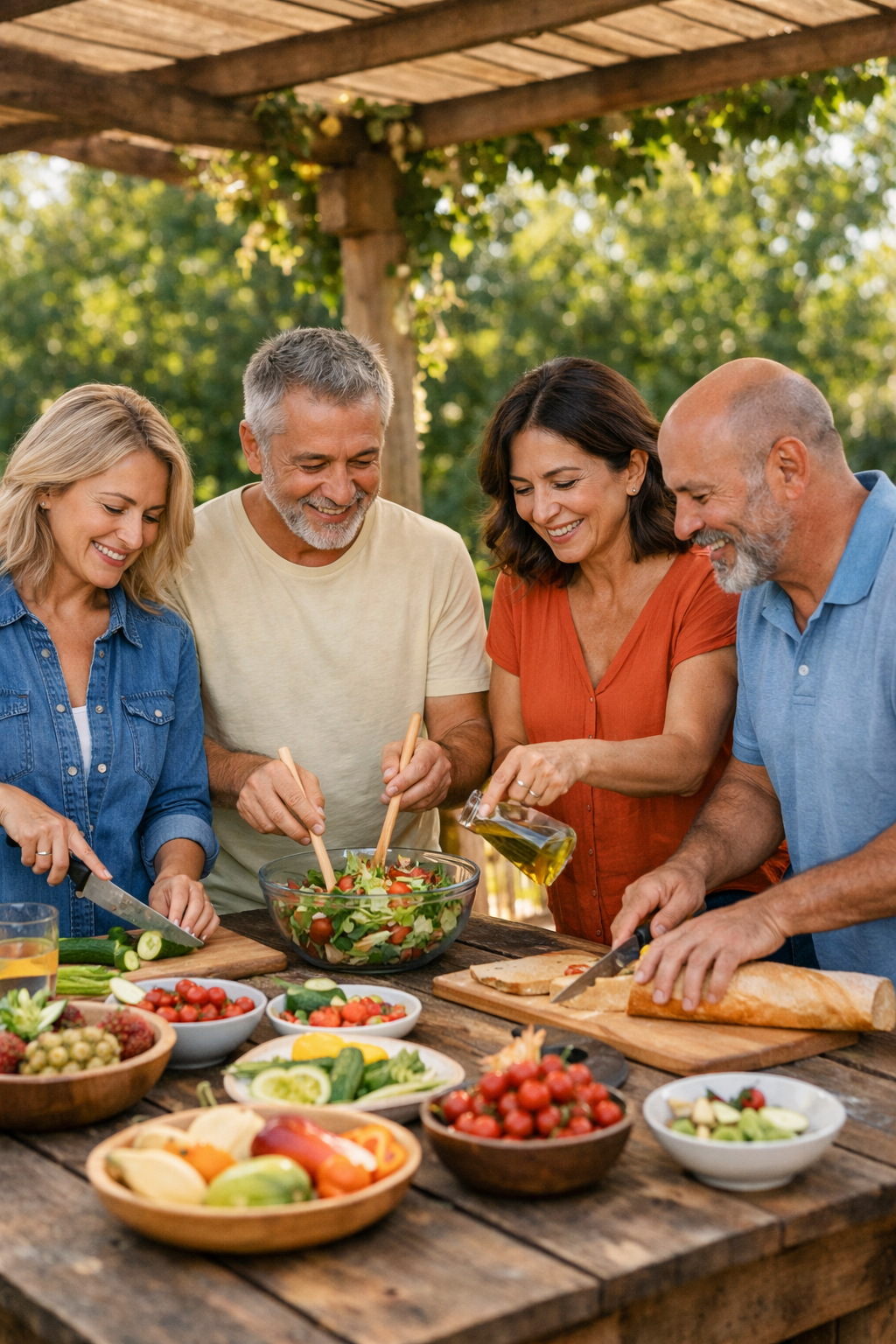 Grupo de adultos realizando actividades de bienestar